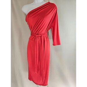 CBR Short One Shoulder Strap Red Satin Ruffle Dress Size M New NWT